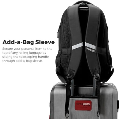 Swissdigital Laptop Backpack with USB Charging Port, Travel Backpack Fits 15.6 inches Computer, 31L Backpack for Men | SD8039508F-01 - color: Black-b-finder