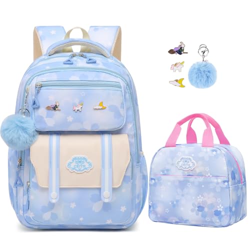 Alrisg Cute Girls Backpack - Stylish School Bag for Students Versatile Chic and Splash-Proof with Multiple Pockets（17inch Set Blue） - color: Blue, size: 17 inch Set