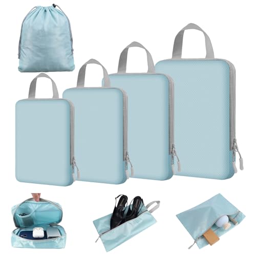 4/8 Set Compression Packing Cubes for Travel Essentials, Compressible Expandable Luggage Organizer Bags for Clothes, Durable Space Saver Storage Bags for Suitcase(8set-Mint Green) - color: Mint Green, size: 8 set