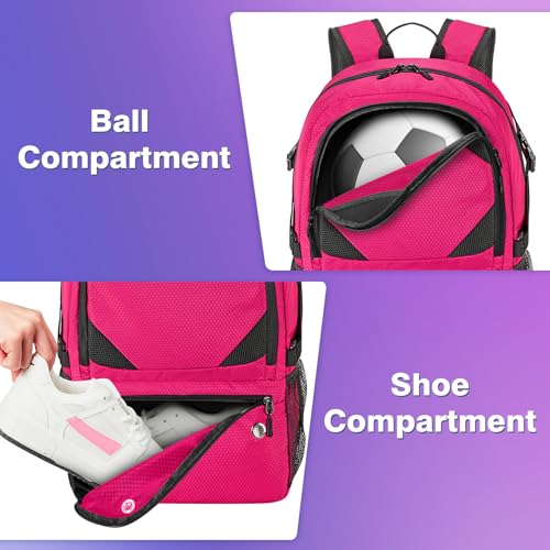 Soccer Backpack with Seperate Compartment, Water Resistant Sport Bags fit for Basketball, Volleyball, Football - color: Pink