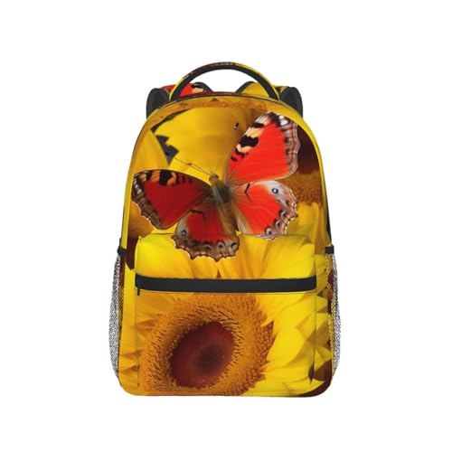 Travel Backpack Yellow Sunflowers with Red Butterfly Carry on Backpack Lightweight Business 15.6inch Laptop Backpack for Men Women - color: Yellow Sunflowers With Red Butterfly