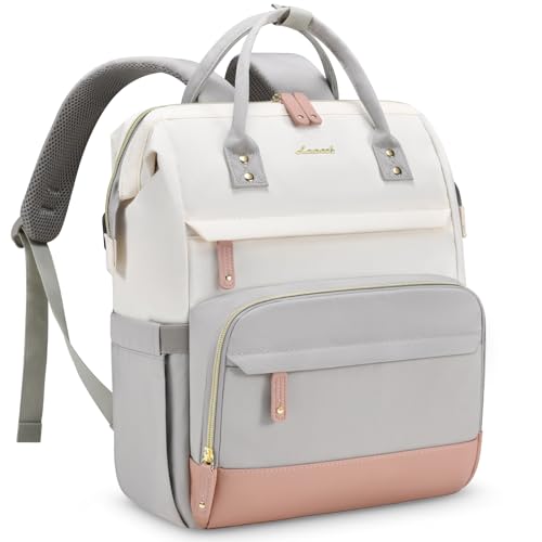 LOVEVOOK Laptop Backpack for Women, 15.6 Inch Work Business Backpacks Purse With Large Capacity, Waterproof Nurse Bag College Bookbag for School, Waterproof Casual Daypack for Travel - color: Gray-pink, size: 15.6 INCH