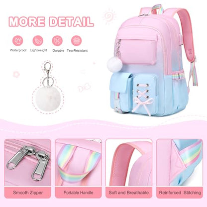 Scothen Backpacks for Girls, Girls Backpack with Lunch Box & Pencil Pouch for Teens Girl Kids Elementary Middle High School College Student Bookbag Daypack Laptop Travel Backpack for Women - color: Pink Blue