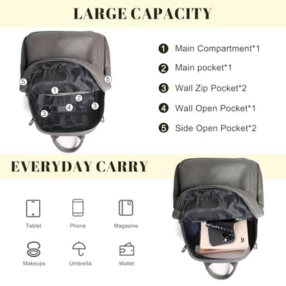BOYATU Genuine Leather Backpack Purse for Women: Anti Theft Convertible Soft Backpacks - Elegant Womens Travel Backpack (04 Medium-Noble Grey) - color: 04 Medium-noble Grey