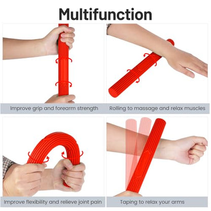Inspack Flex Tennis Elbow Therapy Bar, Flexbar Treatment, Grip Strength Trainer, Therabars Flex Bars Physical Tendonitis, Wrist, Pain Relief, Forearm Strengthener Hand Exercise, Resistance Twist 25lb 15lb 10lb - color: Red_10LB