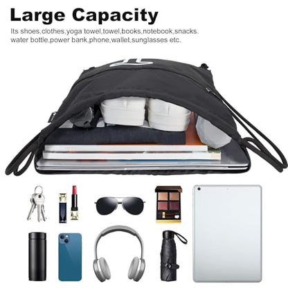 HOLYLUCK Drawstring Bags Initial Backpack Sackpack Cinch Bags for Sports, Gym, Travel, Beach (Black-J) - color: Black-j
