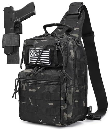 Tactical Sling Backpack Military Crossbody Bag Pack for Mens One Shoulder Holster Sling Bag 10L - color: Blackcamo