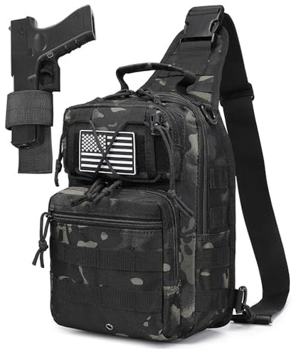 Tactical Sling Backpack Military Crossbody Bag Pack for Mens One Shoulder Holster Sling Bag 10L - color: Blackcamo