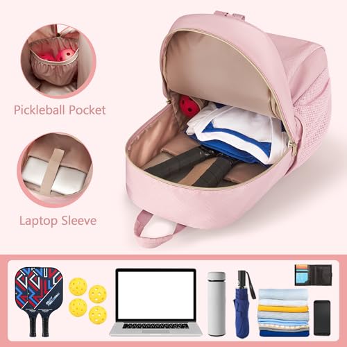 Pickleball Bag Backpack for Women Holds 4 Paddles, Large Pickle Ball Bag Pickleball Paddle Backpack for Men - color: Pink