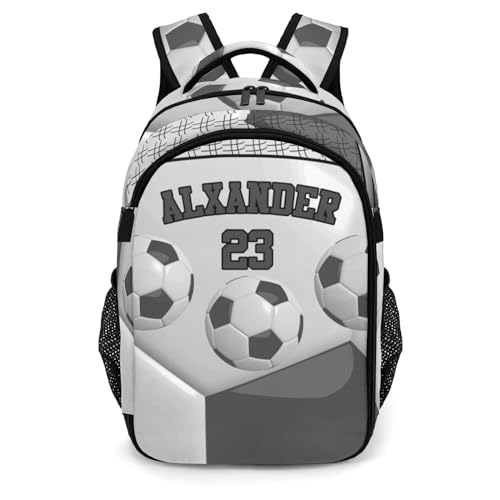 Personalized Casual Backpack Sport Ball Athlete Player Soccer Grey College School Laptop Travel Daypack for Boys Girs 16.5 Inch - color: Grey