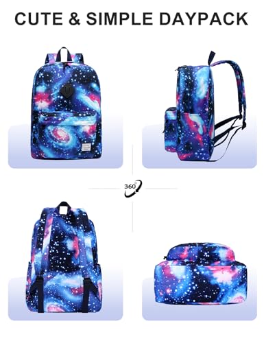 VASCHY Backpack for School, Lightweight Water Resistant Bookbag Casual Daypack for Middle School Teen Boys Girls Blue Galaxy - color: Blue Galaxy