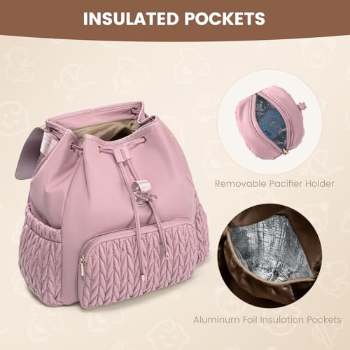 LOVEVOOK Diaper Bag Backpack, Small Baby Bag, Cute Baby Diaper Bag, Stylish Water-Resistant Travel Baby Bag for Mom, Baby Backpack with Changing Pad, Stroller Straps-Pink - color: Pink