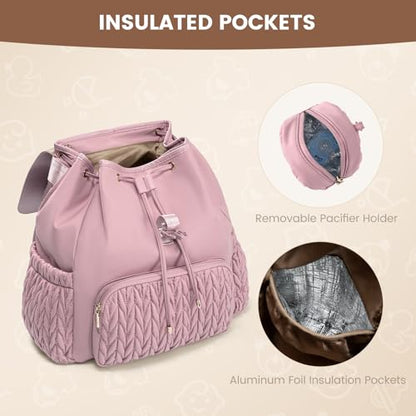 LOVEVOOK Diaper Bag Backpack, Small Baby Bag, Cute Baby Diaper Bag, Stylish Water-Resistant Travel Baby Bag for Mom, Baby Backpack with Changing Pad, Stroller Straps-Pink - color: Pink
