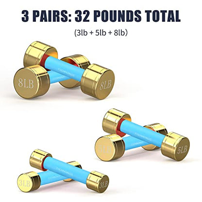 TECHNOAGE Round Dumbbell Sets with Steel Handle, Odorless Neoprene rubber Handle Cover - color: Blue