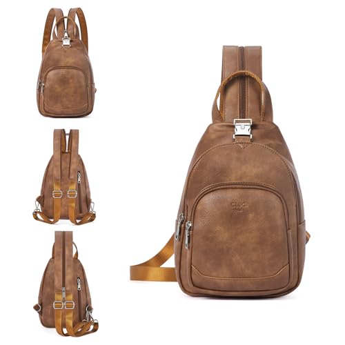 CLUCI Sling Bag for Women Leather Women's Backpack Small Convertible Backpack Purse Crossbody Bag for Travel - color: 1-2 Brown