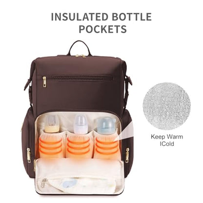 CEI-CEI Neoprene Diaper Bag Backpack Large Newborn Baby Maternity Bags Waterproof Travel Backpack for Mom Dad with Insulated Pockets,Changing Pad - color: Drak Brown