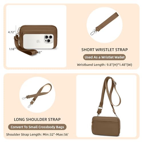 FODOKO Wristlet wallets for women Nylon Quilted Wallet with 4 Zippers,Travel Credit Card,Holder Cell Phone Organizer - color: Brown2