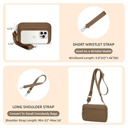 FODOKO Wristlet wallets for women Nylon Quilted Wallet with 4 Zippers,Travel Credit Card,Holder Cell Phone Organizer - color: Brown2