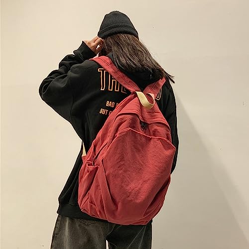 Women's canvas bag, men's and women's large capacity leisure backpack, men's and women's travel backpack (Red,One Size) - color: Red