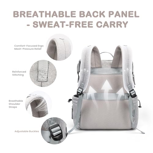 VONAL Neoprene Diaper Bag Backpack with Changing Pad, 33L Large Capacity Neoprene Backpack Baby Diaper Bag with Insulated Pockets, Travel Diaper Backpack Baby with 12 Pockets for Mom & Dad, Gray - color: Gray