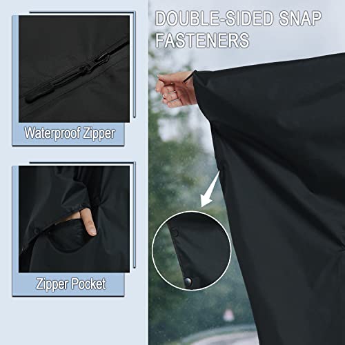 Fashion Hooded Rain Poncho Waterproof Raincoat Jacket with pocket for Women/Men/Adult - color: Black