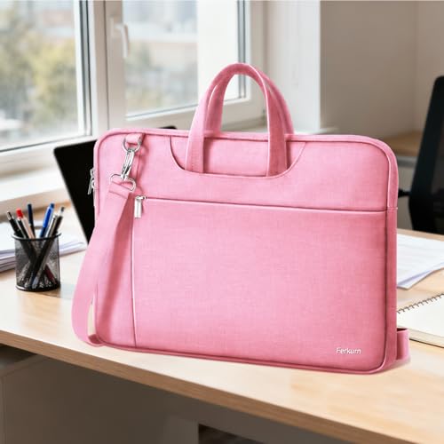 Ferkurn Laptop Case Bag Women Men Computer Sleeve with Shoulder Compatible with HP/Inspiron/Thinkpad/Vivobook/MSI/Surface, 17.3 inch, Pink - color: Blush Pink, size: 17.3 inch