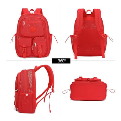 Mesh Backpack for Girls Boys, Women Mesh Bookbags Heavy Duty Semi-Transparent School Bag Net Back Pack for Travel, Beach, Swimming, Work - Red - color: Red