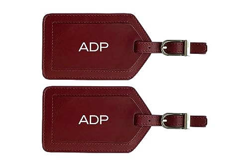 Personalized Monogrammed Leather Luggage Tags - 2 Pack - color: Merlot