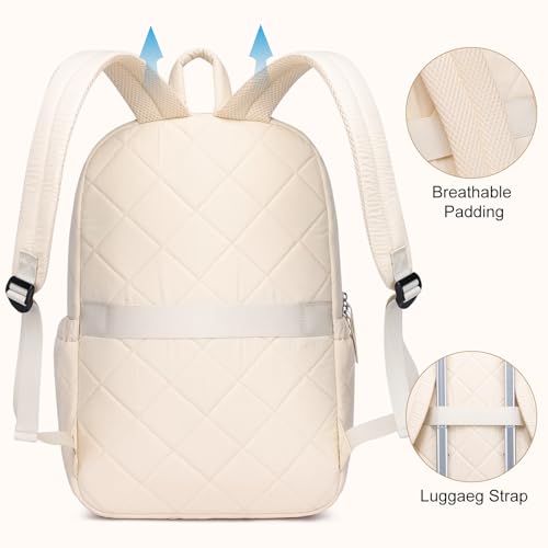 ZUBOND Backpack for Women, Quilted Puffer Casual Daypack, College School Backpack for Girls, Water-Resistant Bookbag for 15.6 Inch Laptop - color: Beige