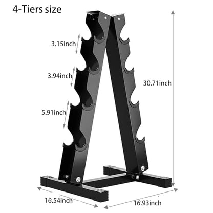 4-Tier Dumbbell Rack Stand, A-Frame Metal Weight Rack with Handle – Space-Saving Strength Training Dumbbell Storage for Home Gym - color: Black 4 Tier