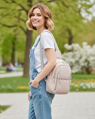 HomemeDiary Large Sling Bag for Women, Puffer Crossbody Bag Purses Sling Backpack, RFID Fanny Packs for Travel Daily Hiking - color: Khaki