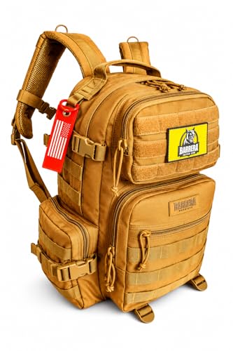 BARRERA Tactical Backpack 25L, Small Military MOLLE Backpack, EDC Assault Pack for Men & Women, Durable Water Resistant Backpack for Hiking, Camping, Travel, Bug Out Bag (Coyote Brown/Military Tan) - color: Coyote Brown, size: 25 L