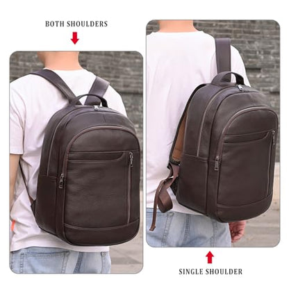 Laptop Leather Travel Backpack For Men Carry On Back Pack For Business Work computer Backpacks Fit 15.6" Laptop - color: Bb-16 Brown
