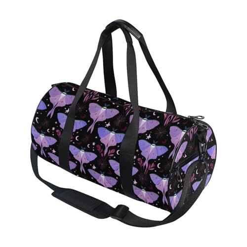 MNSRUU Sports Duffel Bags, Purple Moth Athletic Gym Bag Overnight Workout Travel Tote Luggage for Men Women Yoga - color: Moths I18589