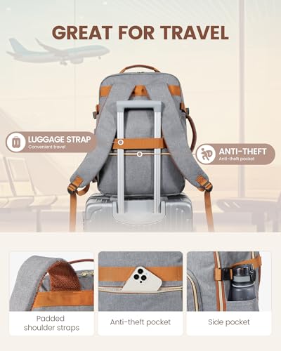 LOVEVOOK 40L Travel Backpack Flight Approved Carry on Backpack,3 Packing Cubes,Waterproof Personal Item Travel Bag,TSA Carry on Luggage Suitcase Travel Essentials,Gifts for Women & Men,fits 17" Laptop - color: Grey-brown, size: Large-40L-4Pcs
