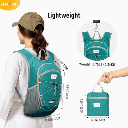 HALOVIE 15L Foldable Hiking Backpack Phone Pocket Lightweight Travel Daypack with Chest Strap Small Packable Pack for Walking Women Men (Cyan) - color: Cyan