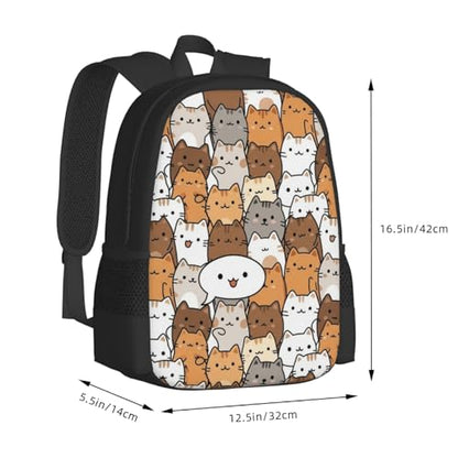 Laptop Backpack Cute Anime Cat Face, Cushioned Back Panel, Front Zip, for Daily Commute & Outdoors - color: Design (409)