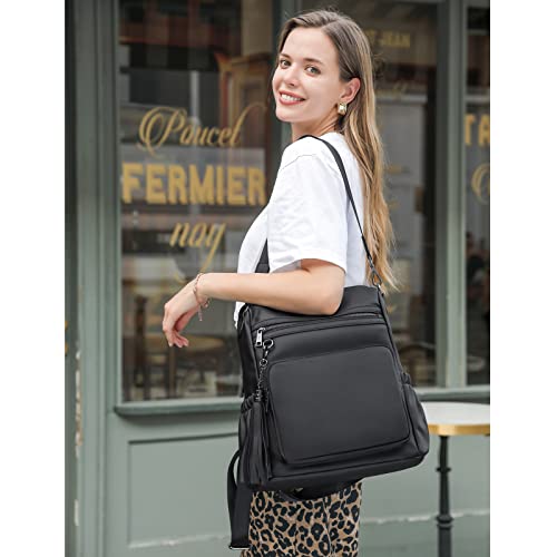 CLUCI Backpack Purse for Women Black Backpack Leather Large Travel Fashion Designer Convertible Ladies Work Bags - color: 0-2-0 Black