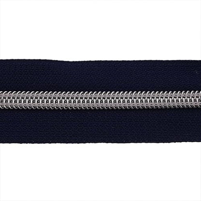 #5 Silver Metallic Nylon Coil Zippers by Yard Bulk Coil Zipper Roll 10 Yards with 25pcs Silver Pull for DIY Sewing Craft Bag(Navy Blue) YIGUANXIN - color: Navy Blue-Silver
