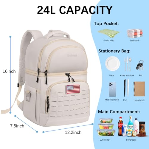 Goloni 40L Insulated Cooler Backpack, Leakproof Lightweight Soft-Sided Cooler with Cooler Compartment - color: Beige