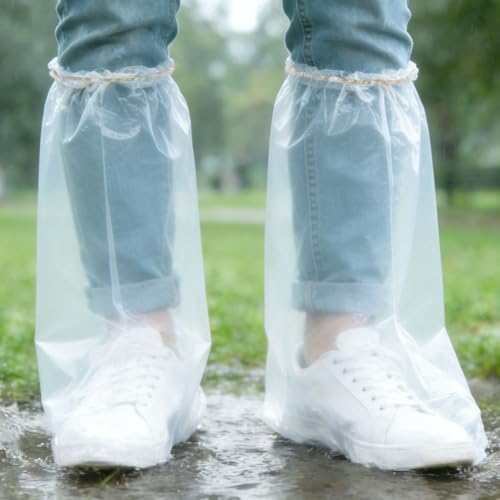 20Pcs(10 pairs) Thickened Waterproof Shoe Covers for Rain, Clear Rain Shoe Covers, One Size Fits Most | Thickened material & reinforced elastic band, non-slip waterproof shoe covers for theme parks, hiking & daily rainy use - color: Clear, size: 10P L Adu