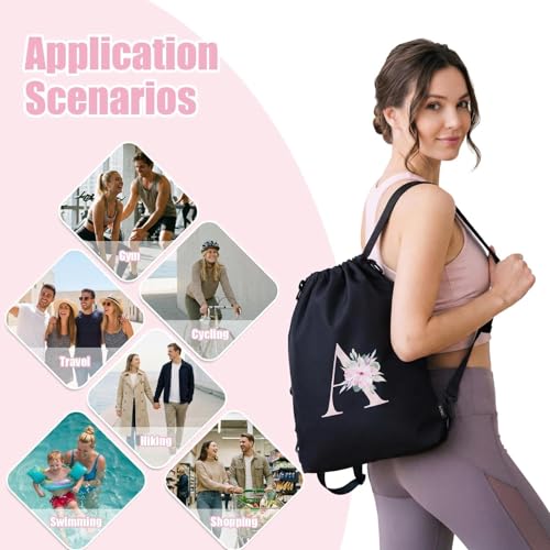 A-Z BAG Drawstring Backpack Gym Sackpack, Personalized Gifts for Women, Initial 4-in-1 Multi-String Swimming Bag for Waterproof Sports (A)