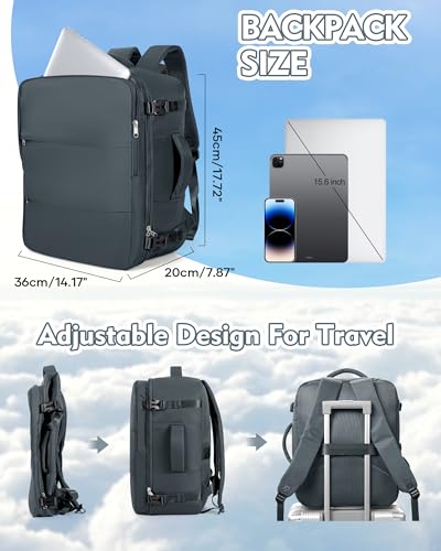 suradar Travel Backpack for Women Men,Carry On Backpack Flight Approved Hiking Backpack Rucksack Casual Daypack Personal Item Travel Weekender Essentials Backpacks Grey Blue - color: A11-grey Blue, size: Large