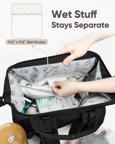 BELALIFE Baby Diaper Backpack Bag, Baby Essentials Travel Backpack for Moms Dads, with Changing Pad, Insulated Bottle Holders & Stroller Straps, Black - color: Black