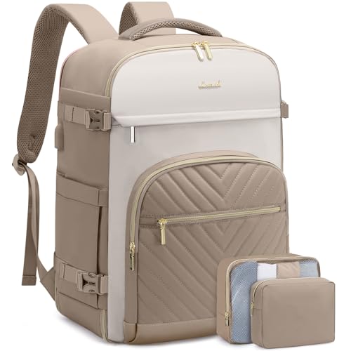 LOVEVOOK Travel Backpack for Women,40L Carry On Backpack for Airplanes,17.3 Inch Laptop Personal Item Travel Bag - color: Beige Khaki, size: L-4pcS