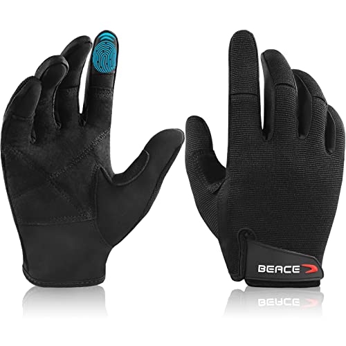 BEACE Full Finger Weight Lifting Gym Gloves with Anti-Slip Leather Palm for Workout Exercise Training Fitness and Bodybuilding for Men & Women - size: X-Large