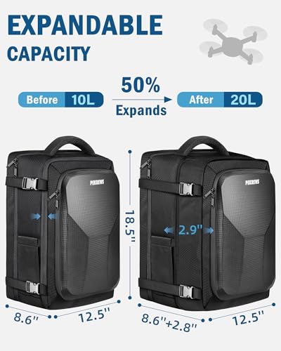 PEKREWS Mavic 4 Pro Case, Expandable Carry On Bag for DJI Mavic 4 Pro, RC Pro 2, RC 2, Large Capacity Drone Backpack Fits 17.3 Inch Laptop, Travel Drone Carrying Case for DJI Fly More Creator Combo