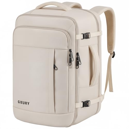 Gieury Travel Backpack, Extra Large 50L Expandable Backpack for Men Women, Carry On Backpack For Airplanes, Travel Essentials Luggage Suitcase Daypack Travel Gift Weekender Bag, Beige - color: Beige, size: 2X-Large(20"x14"x10")