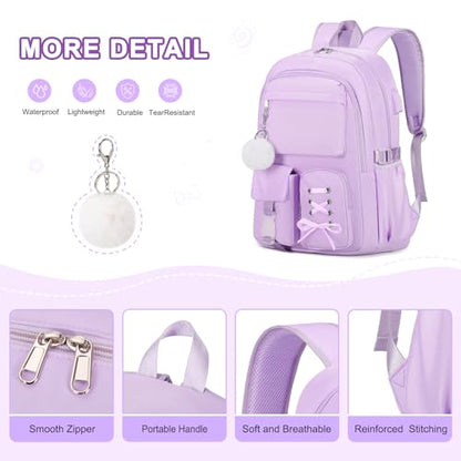 Scothen Backpacks for Girls, Girls Backpack with Lunch Box & Pencil Pouch for Teens Girl Kids Elementary Middle High School College Student Bookbag Daypack Laptop Travel Backpack for Women - color: Purple