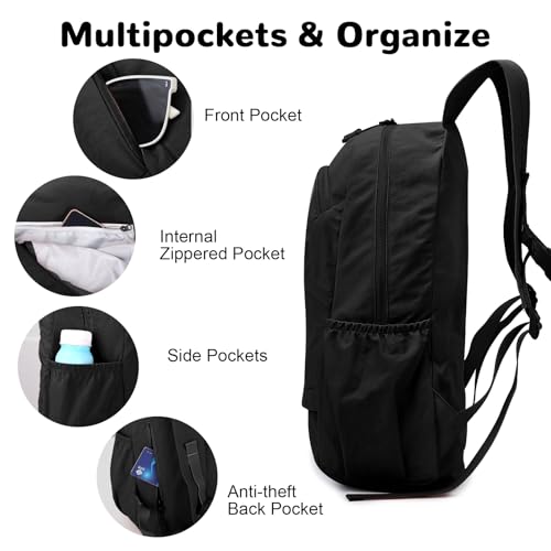 25L Collapsible Hiking Backpack with Chest Strap for Men, Foldable Lightweight Gym Backpack with Waterproof Wet Pocket, Black - color: Black